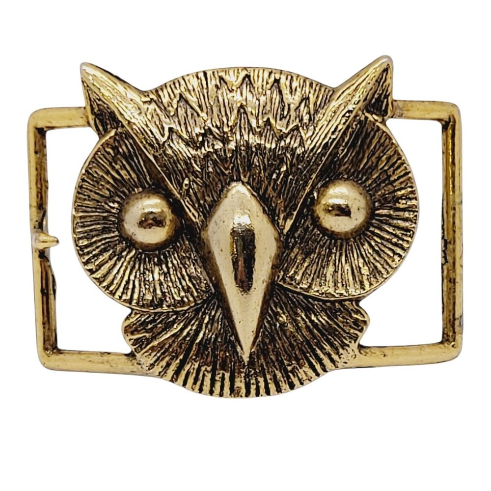 Owl Metal Belt Buckle Brutalis Modern Gold Plated Finish 3 3/8" Long x 2.5" high